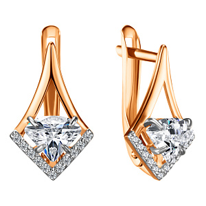 Серьги золотые с кристаллами Swarovski и фианитами