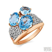 Кольцо золотое с топазом и фианитом, изображение 1