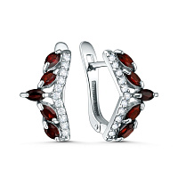 Серьги серебряные с гранатами и фианитами, изображение 1