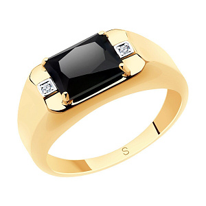 Кольцо золотое с ониксом и фианитами