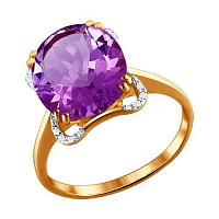 Кольцо золотое с аметистом, кристаллами Swarovski и фианитом, изображение 1