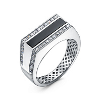 Кольцо серебряное с ониксом и фианитом, изображение 1