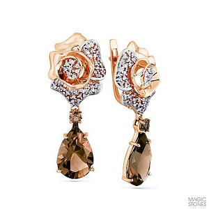 Серьги золотые с топазами и фианитами