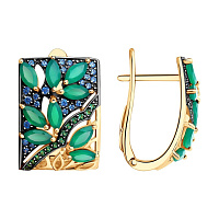 Серьги золотые с агатом и фианитами, изображение 1